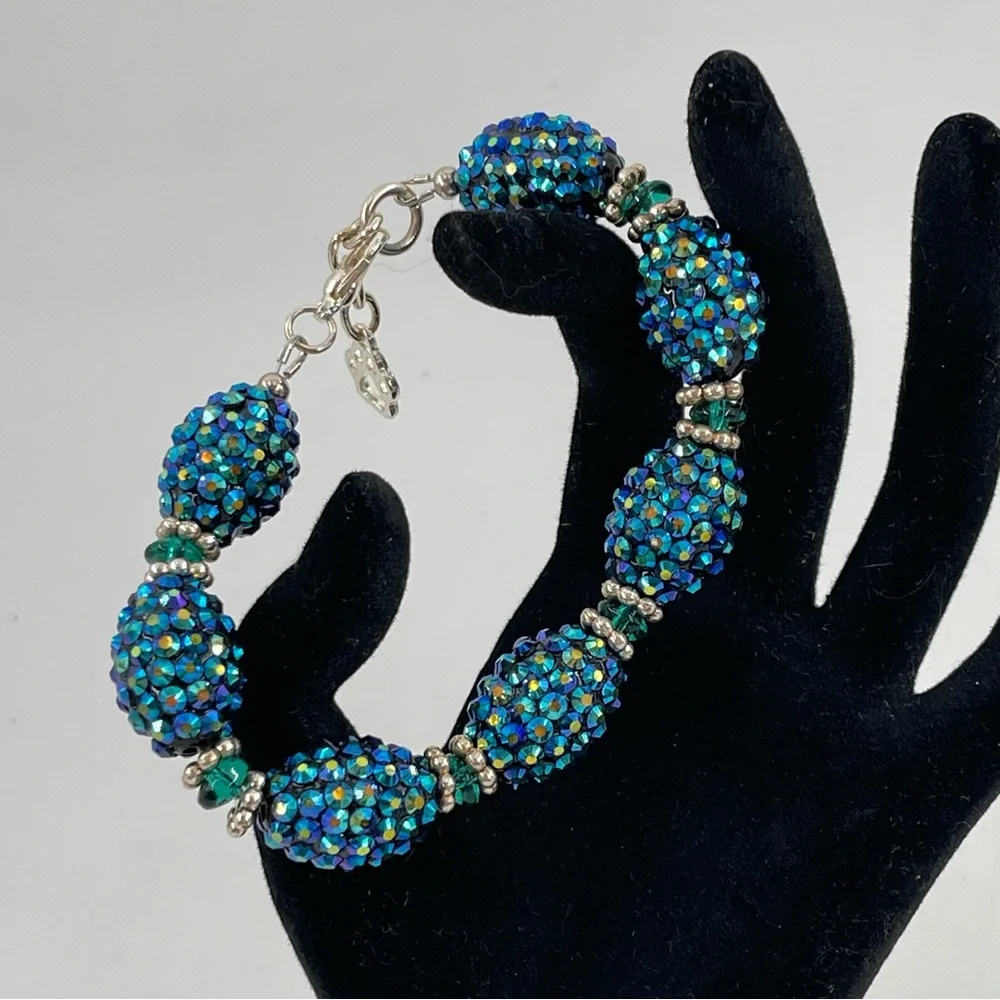 Swarovski Crystals Dk Blue Aurora Borealis Cluster Bracelet